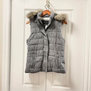 Banana Republic Faux Fur Herringbone Hooded Puffer Vest - S